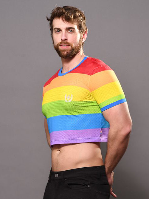 Andrew Christian Pride Stripe Mesh Crop Top