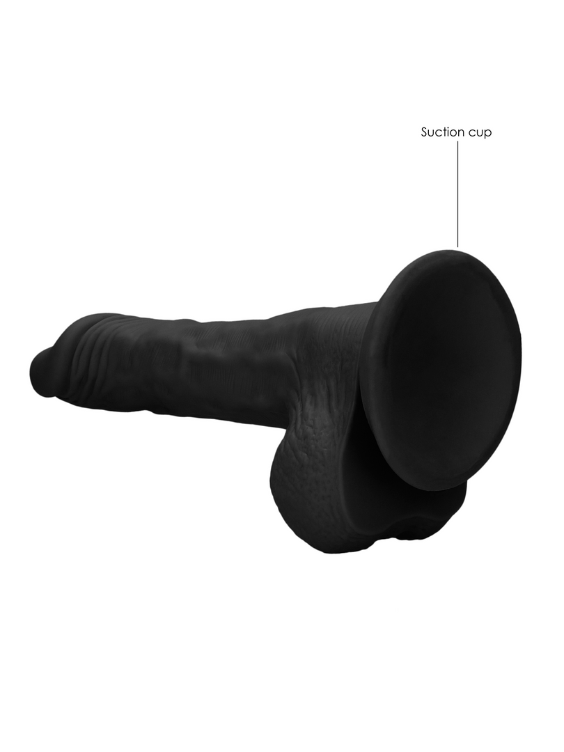 RealRock - Realistic Dong with Balls and Suction Cup Black - 10" / 25 cm