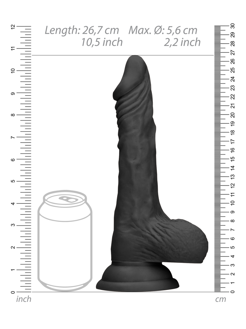 RealRock - Realistic Dong with Balls and Suction Cup Black - 10" / 25 cm