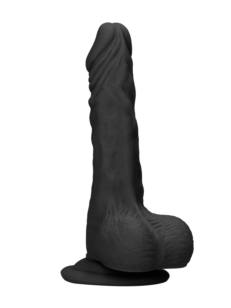 RealRock - Realistic Dong with Balls and Suction Cup Black - 10" / 25 cm