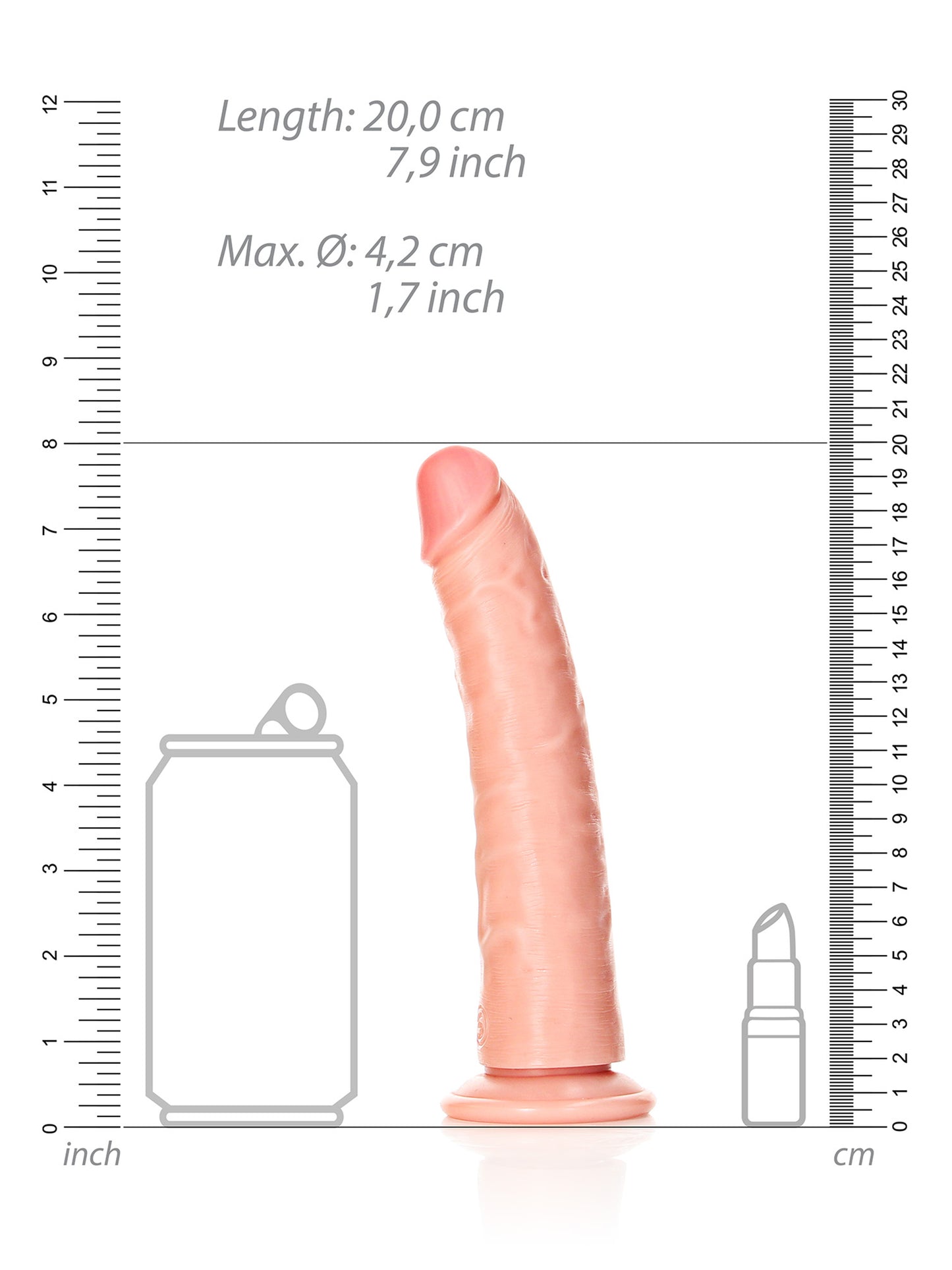 RealRock - Slim Curved Realistic Dildo without Balls with Suction Cup Flesh 7" / 18 cm