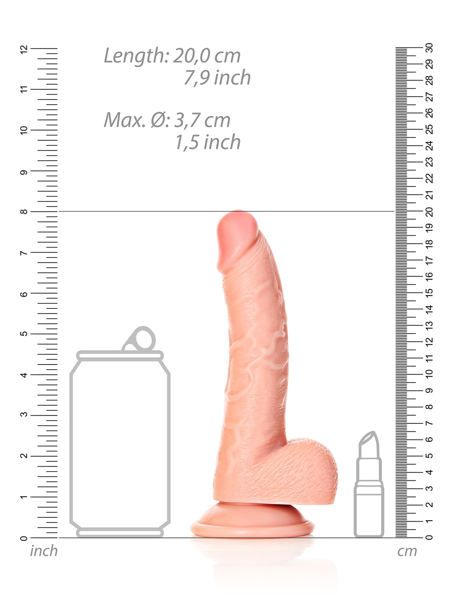 RealRock - Curved Realistic Dildo with Balls and Suction Cup Flesh 7" / 18 cm