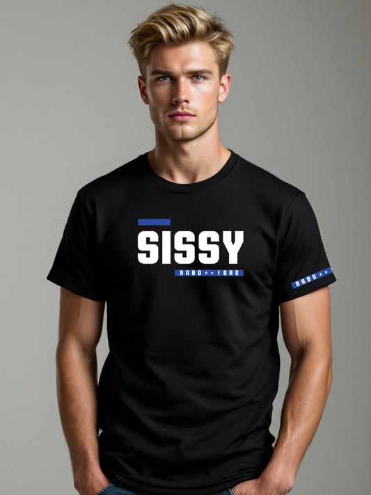 Front view of the Rabo De Toro SISSY Black T-Shirt. A bold kinky design inspired by the BDSM hanky code, celebrating sissy pride, fetish identity, and playful rebellion. Sissy t-shirt, BDSM fashion, hanky code shirt, gay fetish wear, black kinky tee, queer streetwear