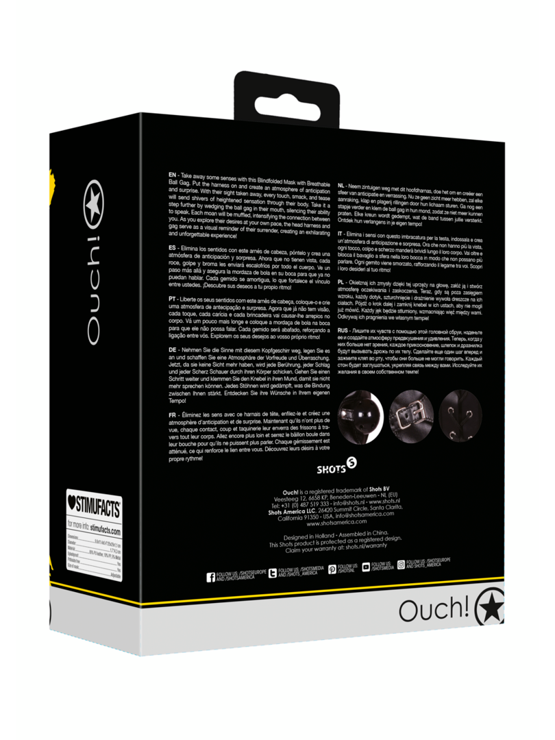 Ouch! - Blindfolded Mask with Breathable Ball Gag - Black