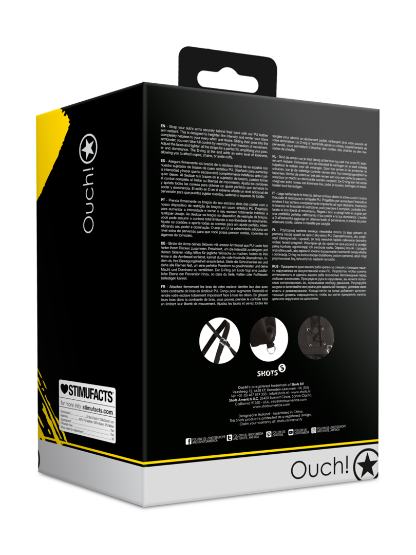 Ouch! - Lace-up Full Sleeve Arm Restraint - Black