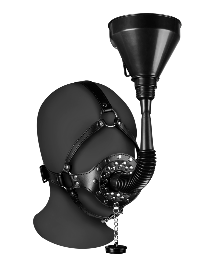 Ouch! - Open Mouth Gag Head Harness with Funnel - Black