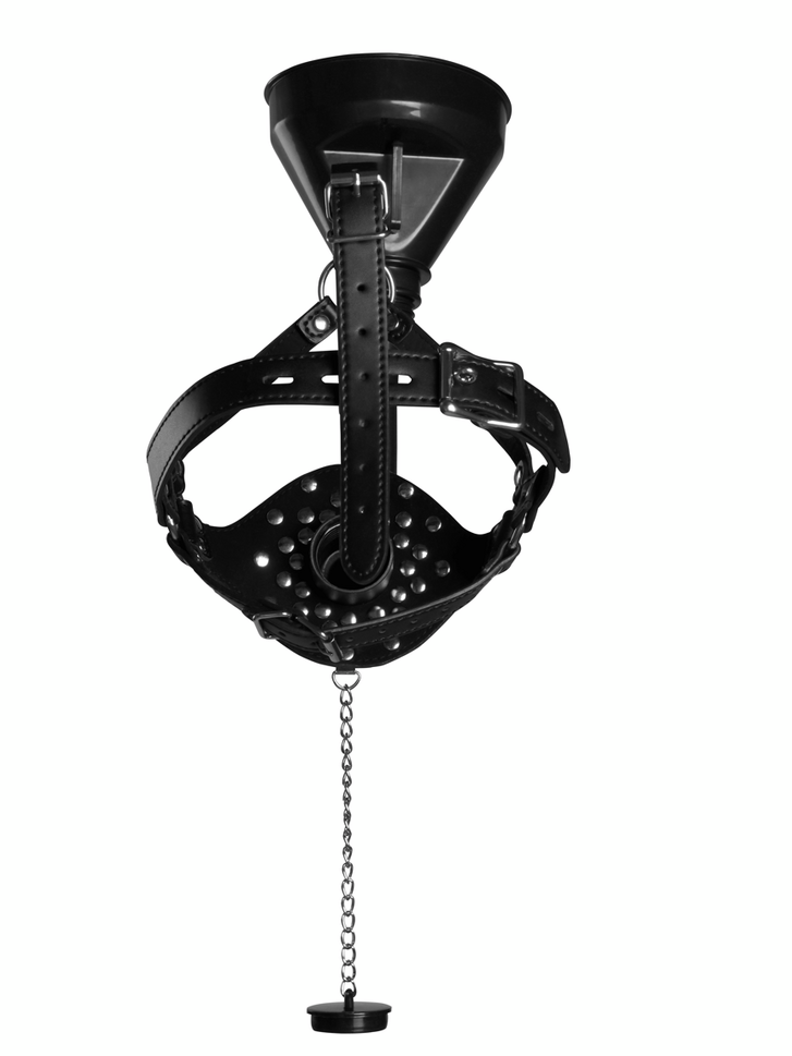 Ouch! - Open Mouth Gag Head Harness with Funnel - Black