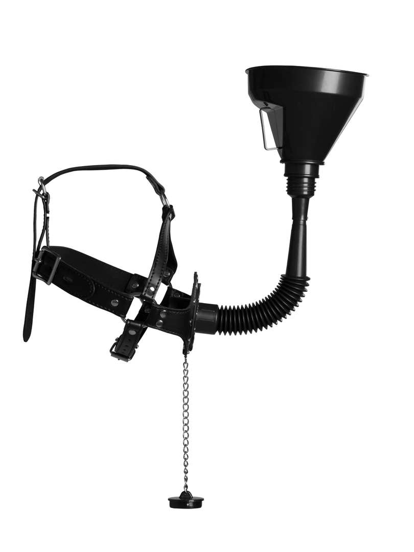 Ouch! - Open Mouth Gag Head Harness with Funnel - Black