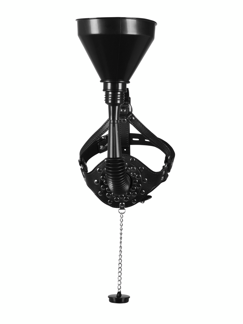 Ouch! - Open Mouth Gag Head Harness with Funnel - Black