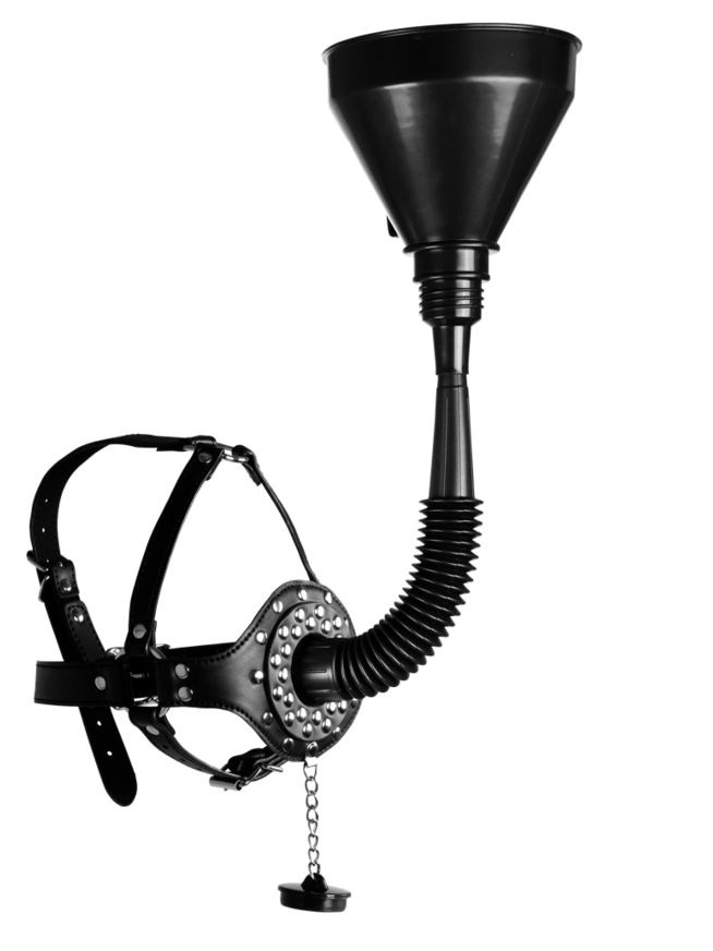 Ouch! - Open Mouth Gag Head Harness with Funnel - Black