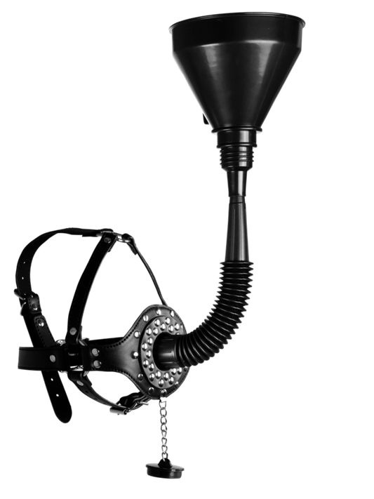 Ouch! - Open Mouth Gag Head Harness with Funnel - Black