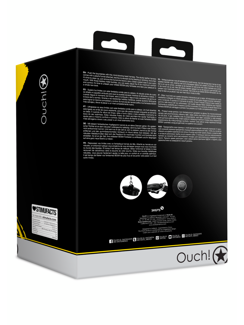Ouch! - Open Mouth Gag Head Harness with Funnel - Black