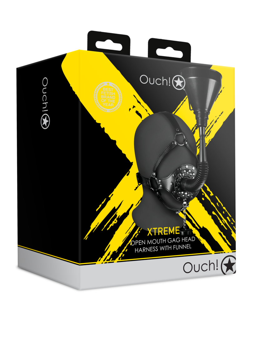 Ouch! - Open Mouth Gag Head Harness with Funnel - Black