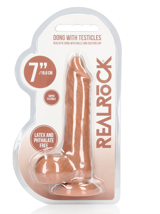 RealRock - Realistic Dong with Balls and Suction Cup Tan 7" / 17 cm