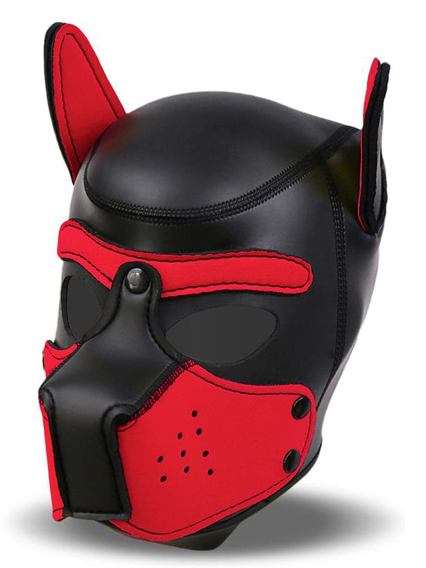 InToYou - Neoprene Dog Hood with Removable Muzzle Black - Red
