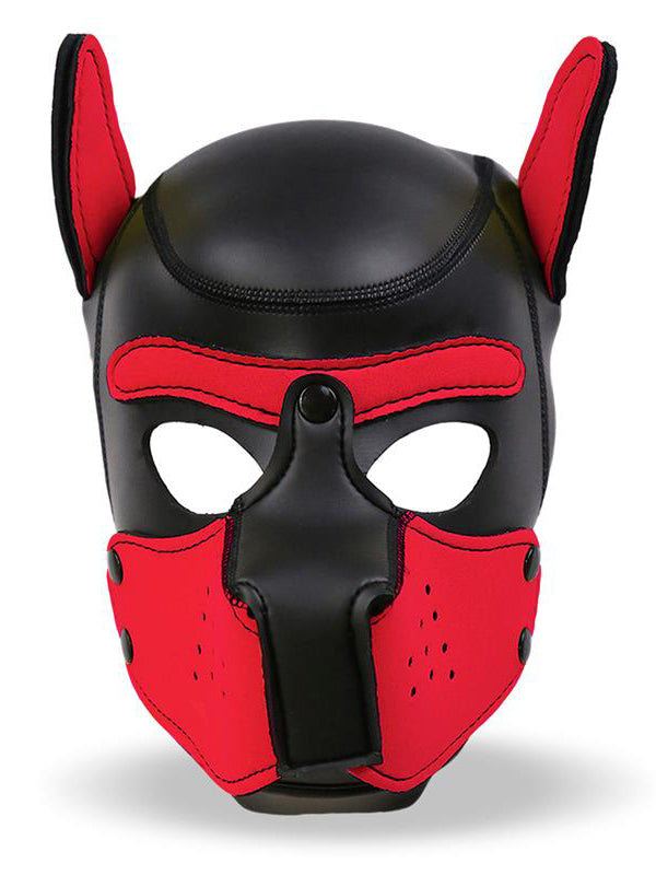 InToYou - Neoprene Dog Hood with Removable Muzzle Black - Red