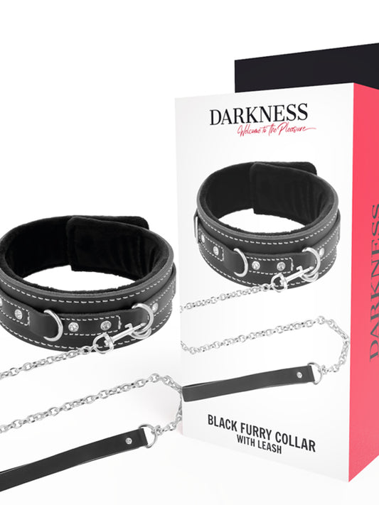 Darkness Black Furry Collar With Leash