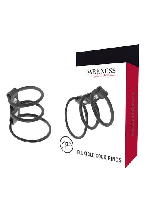 Darkness - Set of 3 flexible cock and testicle rings.