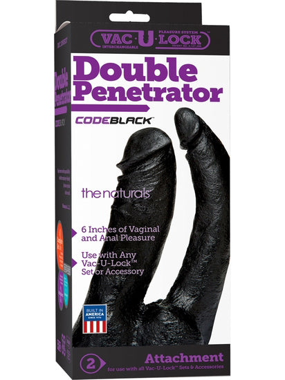 Doc Johnson - Vac-U-Lock Double Penetrator The Naturals Black - 6.25 inch / 15.9 cm