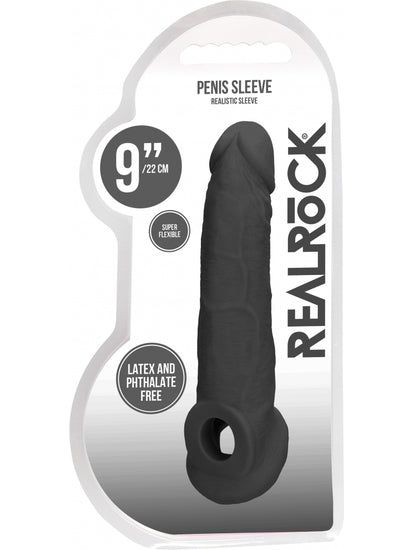 RealRock - Realistic Penis Sleeve Black 9" / 23 cm