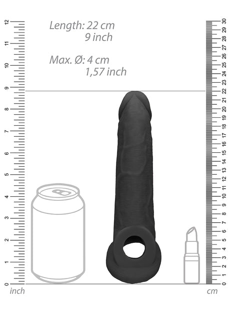 RealRock - Realistic Penis Sleeve Black 9" / 23 cm