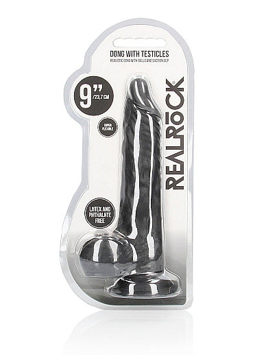 RealRock - Realistic Dong with Balls and Suction Cup Black 9" / 23 cm