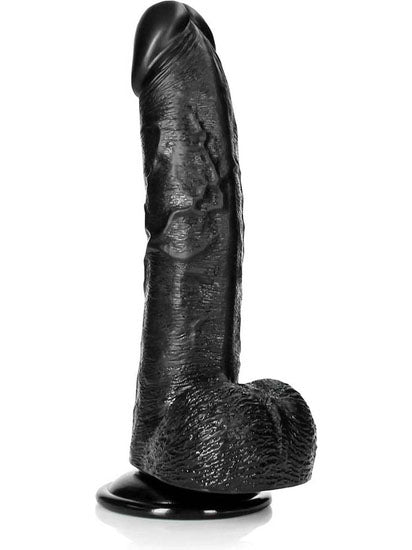 RealRock - Curved Realistic Dildo with Balls and Suction Cup Black 8" / 20,5 cm