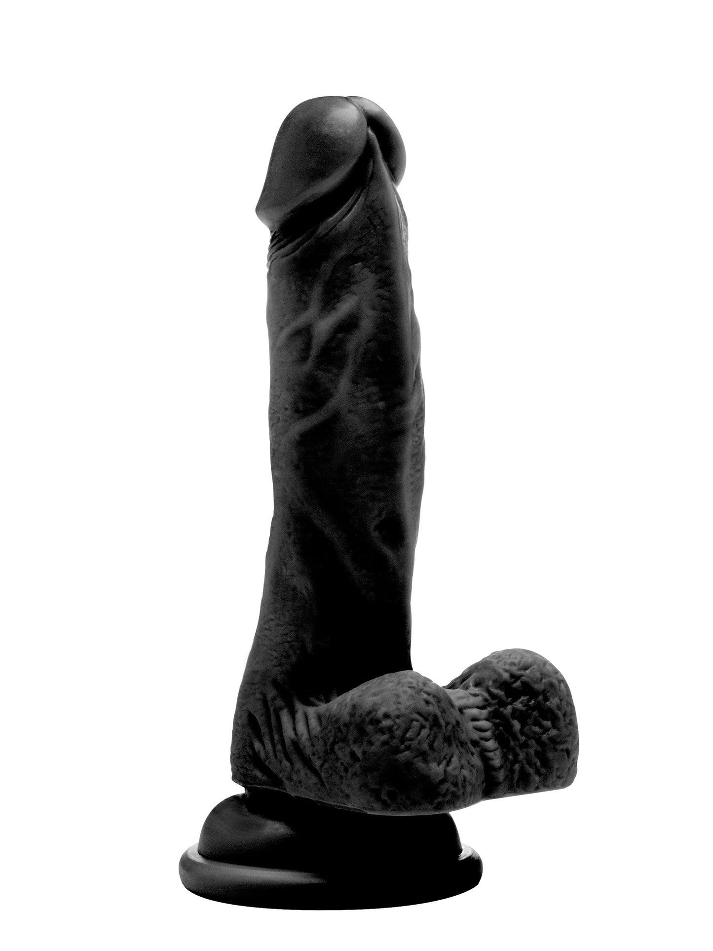 RealRock - Realistic Rubber Cock with Balls Black 7" / 18 cm