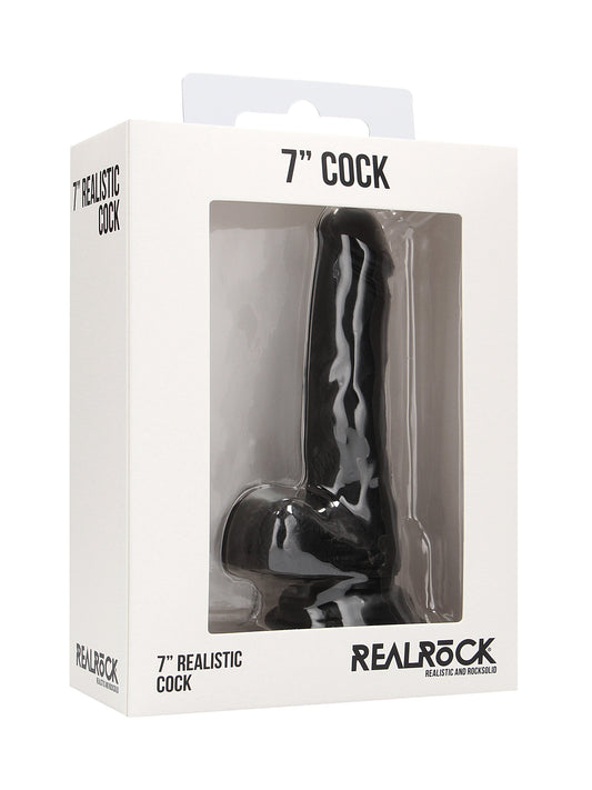RealRock - Realistic Rubber Cock with Balls Black 7" / 18 cm