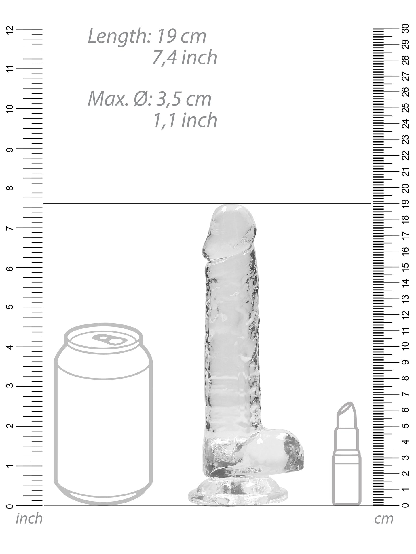RealRock - Crystal Clear Realistic Dildo with Balls - 7" / 18 cm