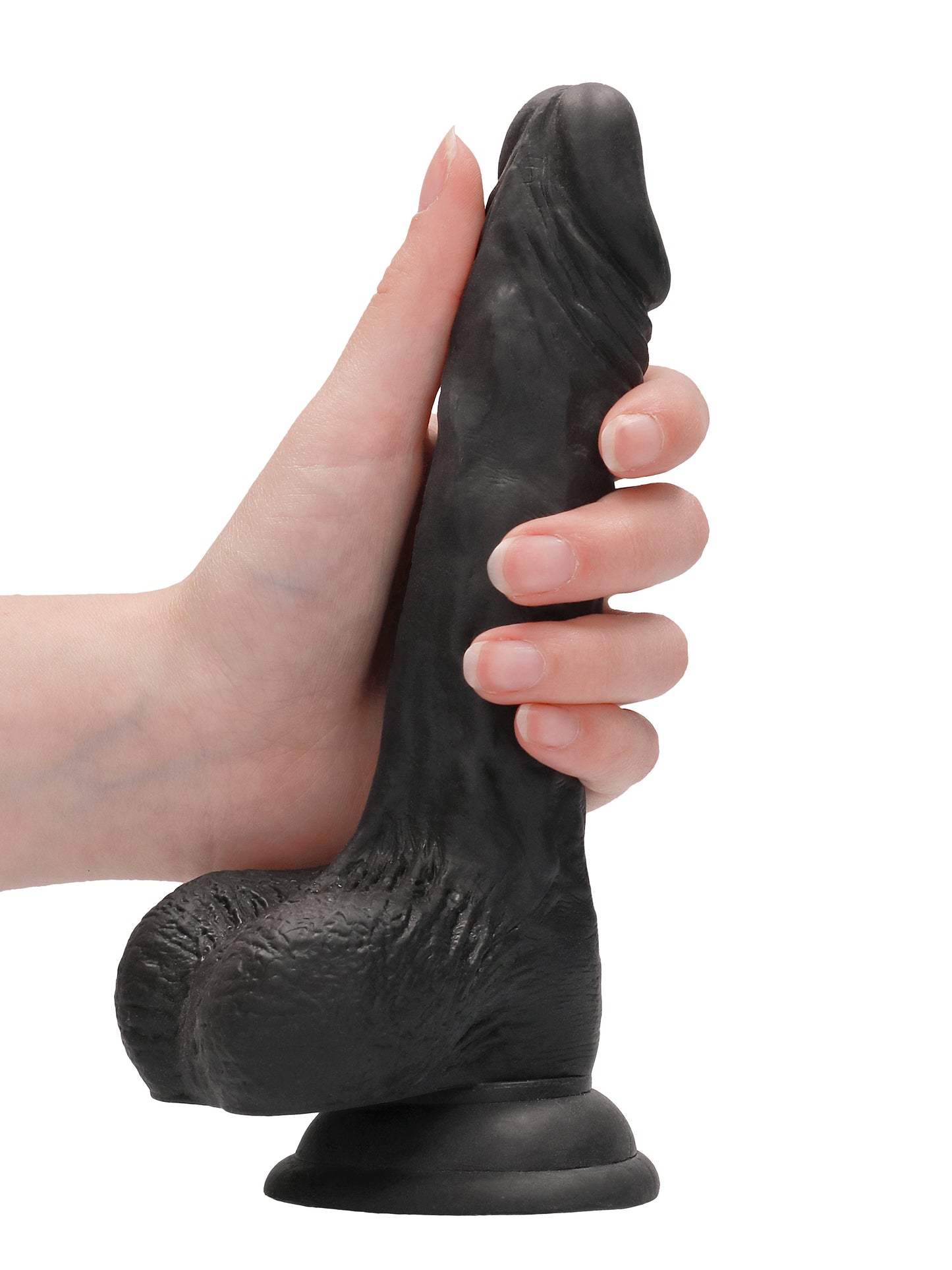 RealRock - Realistic Dong with Balls and Suction Cup Black 9" / 23 cm