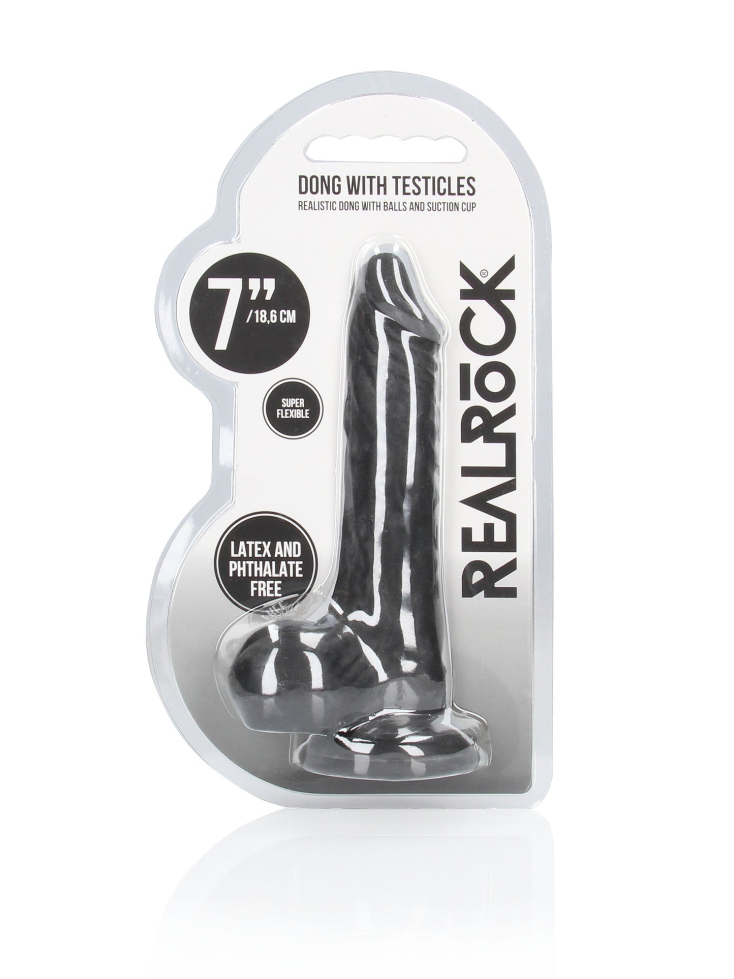 RealRock - Realistic Dong with Balls and Suction Cup Black 7" / 17 cm