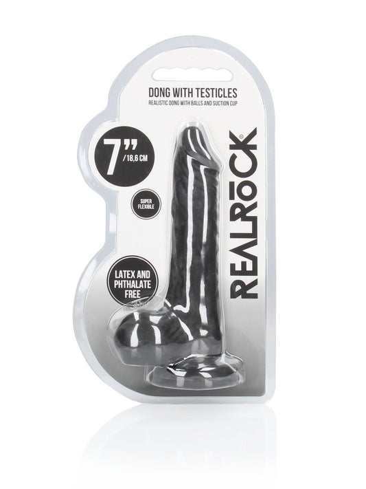 RealRock - Realistic Dong with Balls and Suction Cup Black 7" / 17 cm