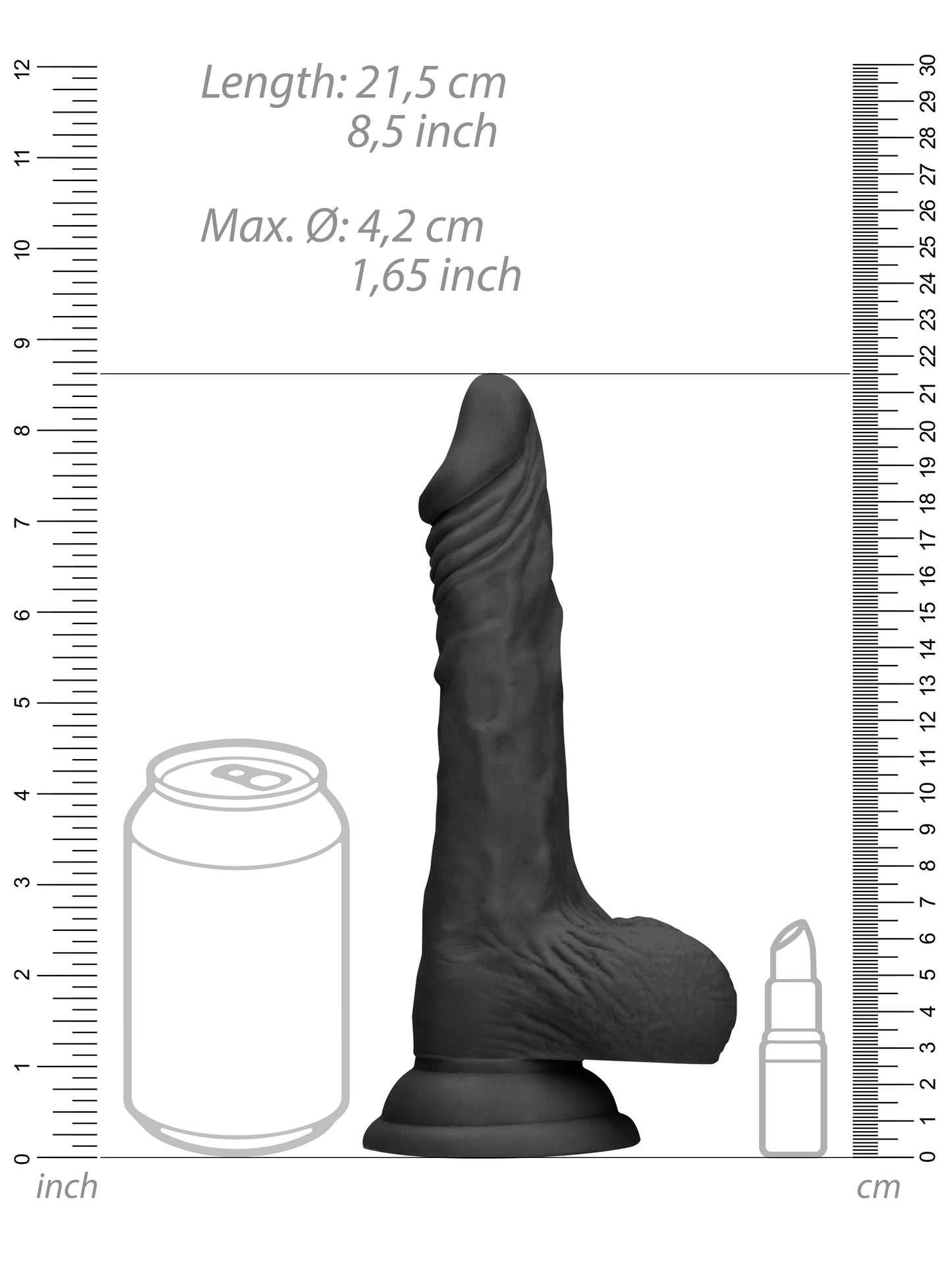 RealRock - Realistischer Penis mit Hoden und Saugnapf Schwarz 8" / 20 cm