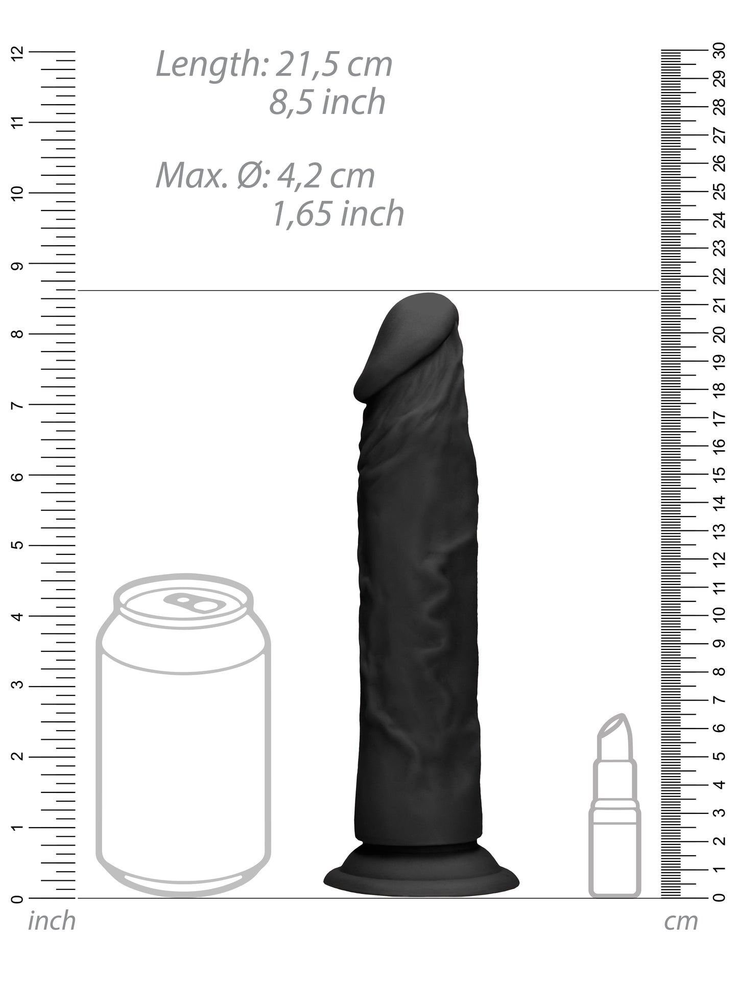 RealRock - Realistic Dong without Balls with Suction Cup Black 8" / 20 cm