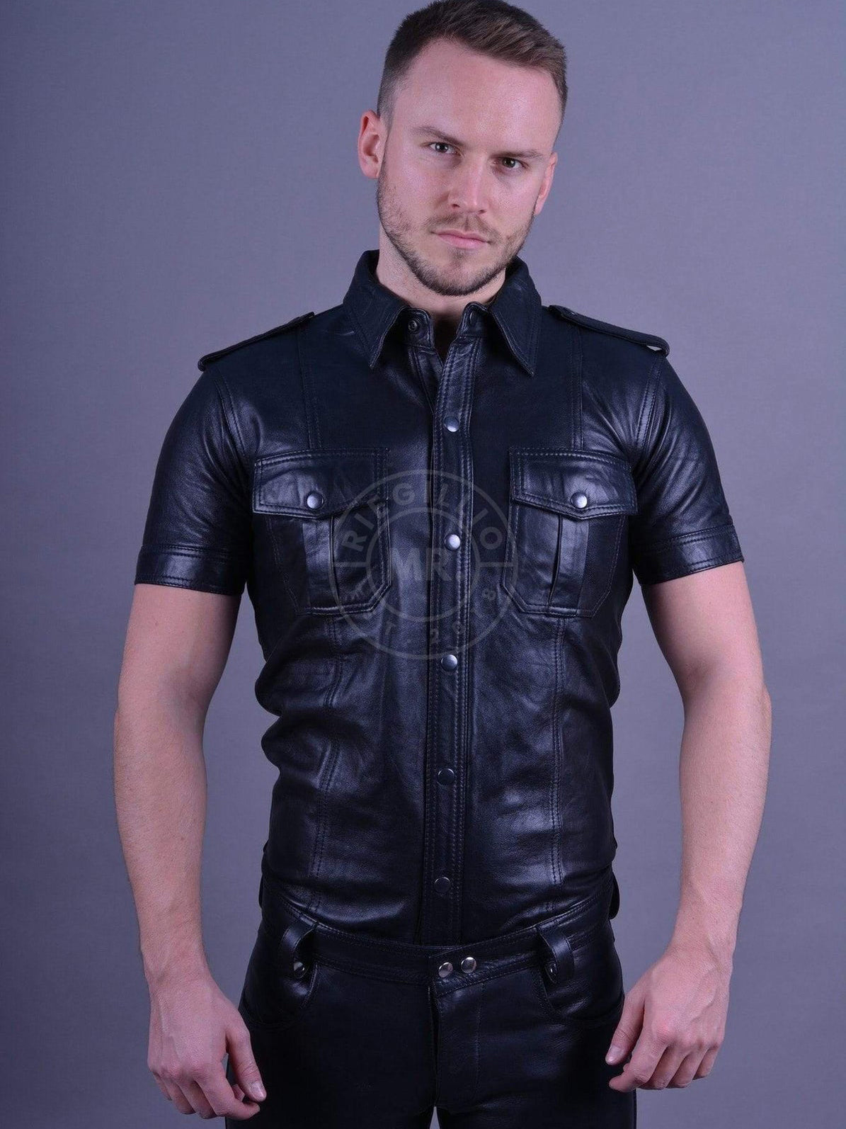 Mr.Riegillio - Black Leather fitted shirt