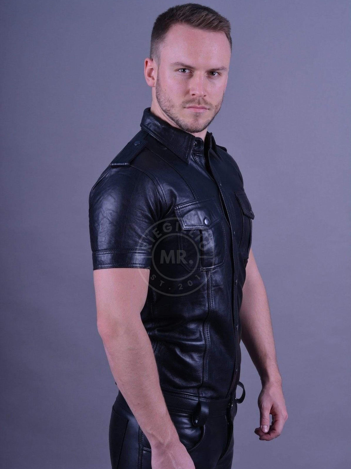 Mr.Riegillio - Black Leather fitted shirt