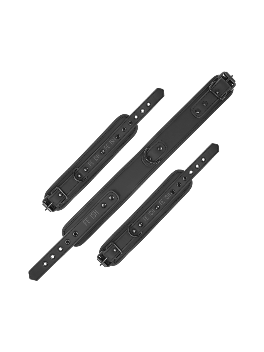 Fetish Submissive PU Leather Collar and Hand Cuffs Set