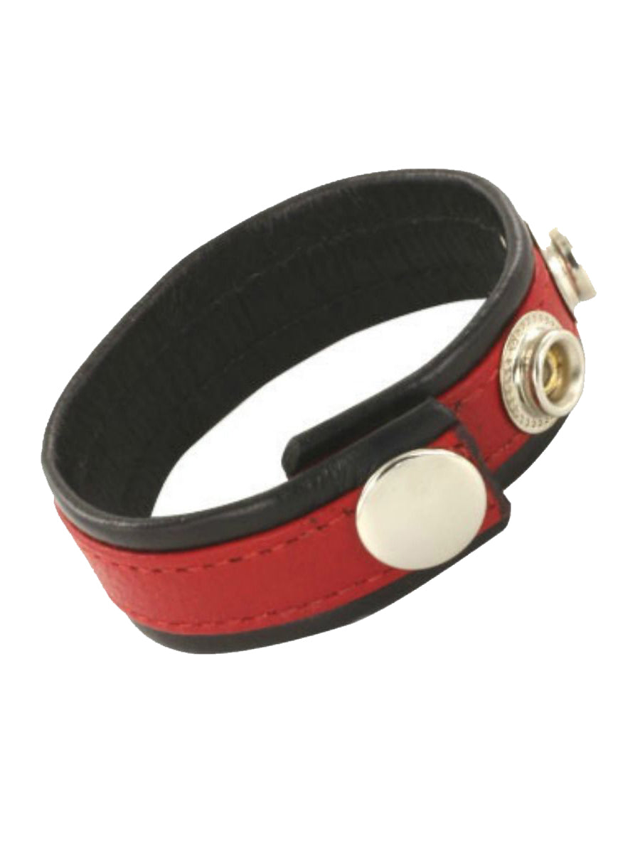 Leather Body Cock and Ball Strap with Snaps - Black and Red