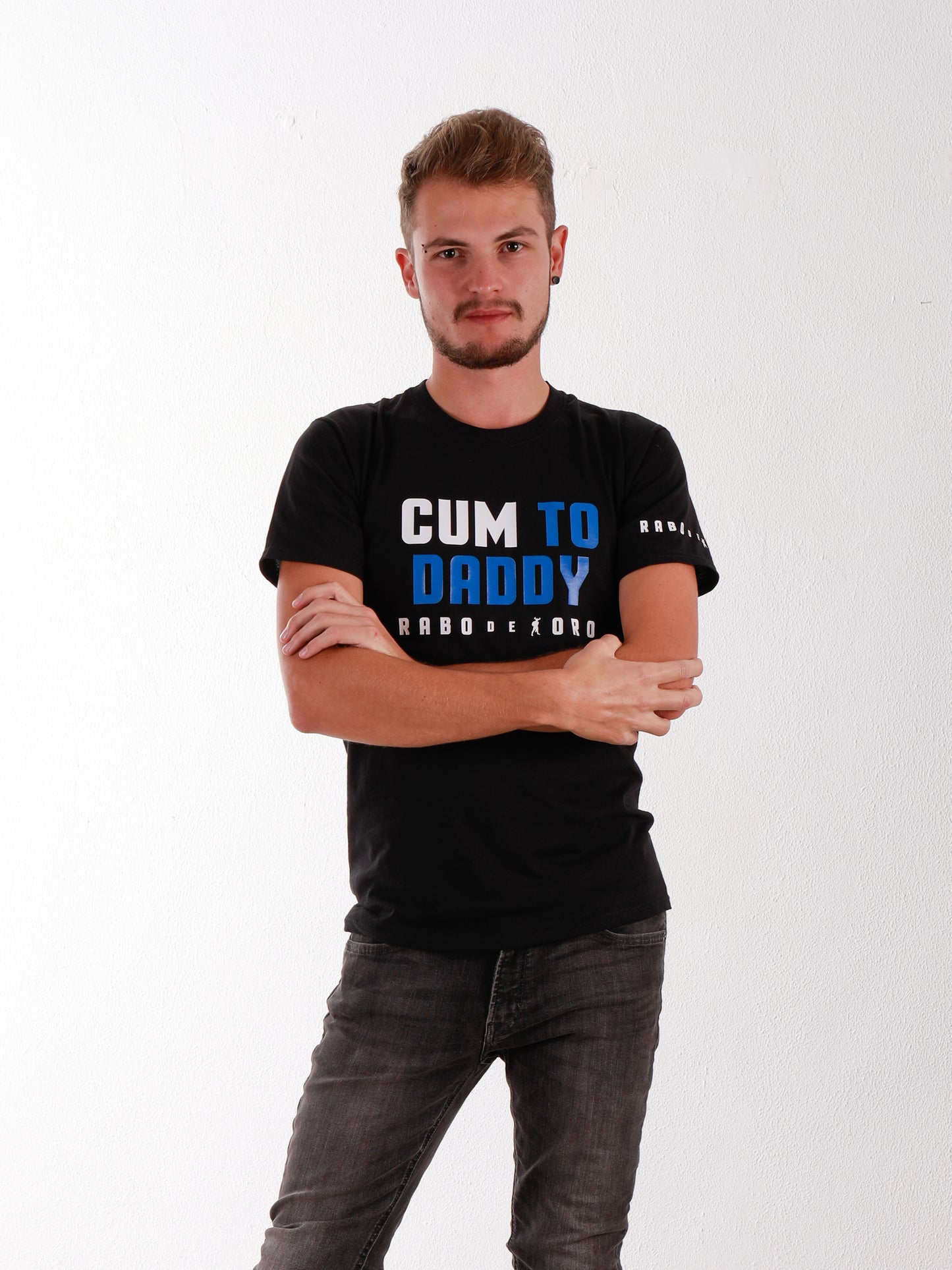 CUM TO DADDY Black T-Shirt with Blue & White details