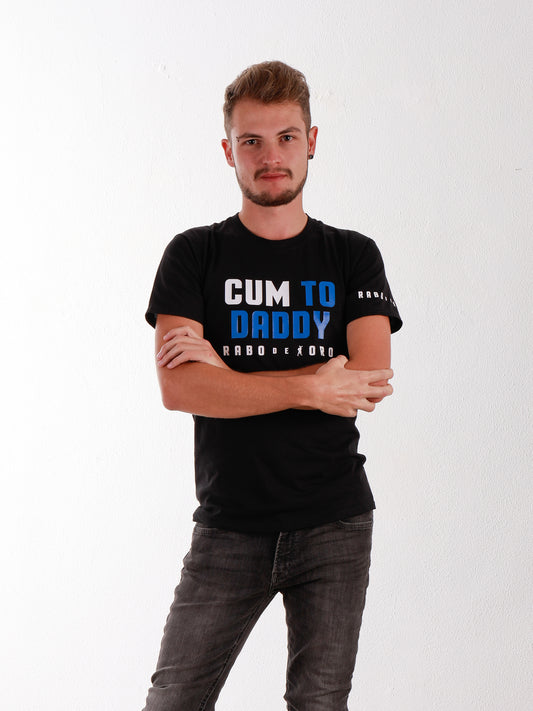 CUM TO DADDY Black T-Shirt with Blue & White details