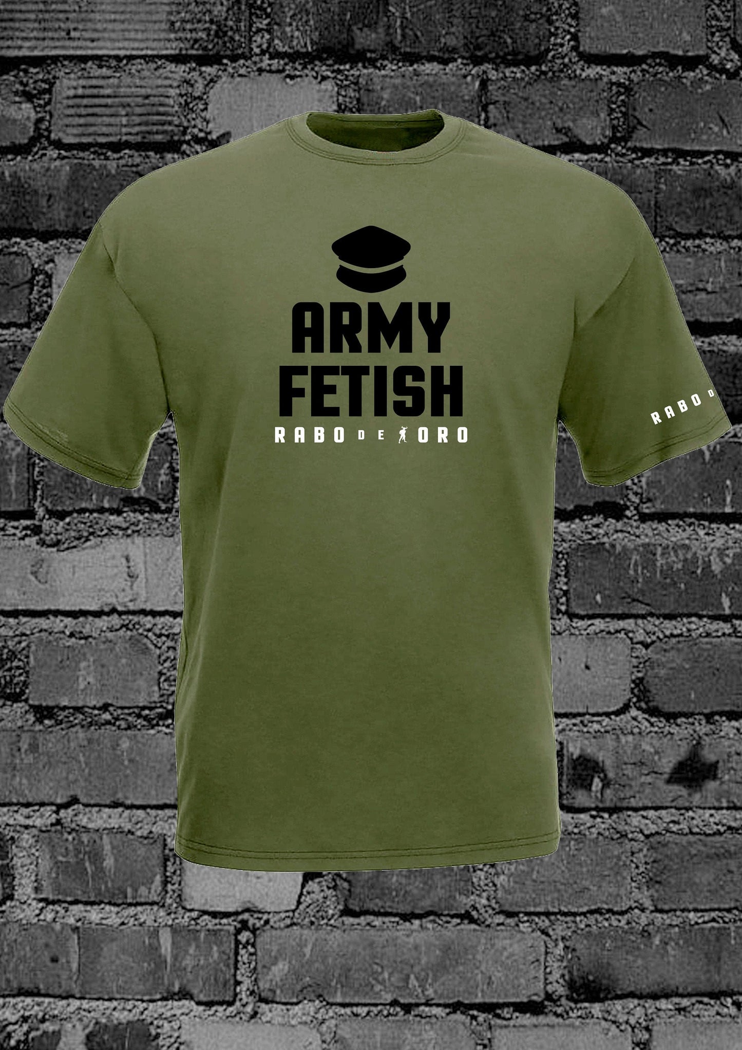 ARMY FETISH Olive T-Shirt with Black Military Cap detail
