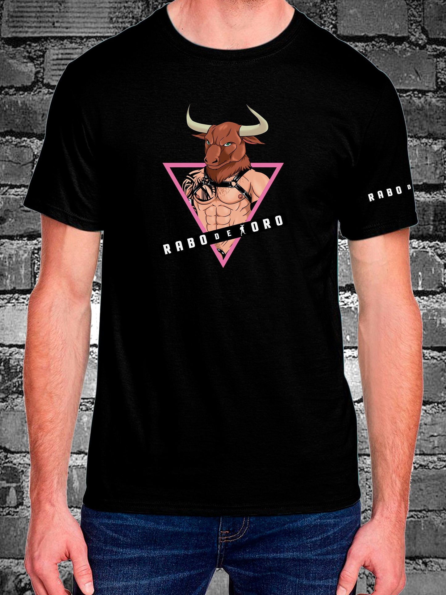 MINOTAUR Black T-Shirt with RDT Pink Triangle details