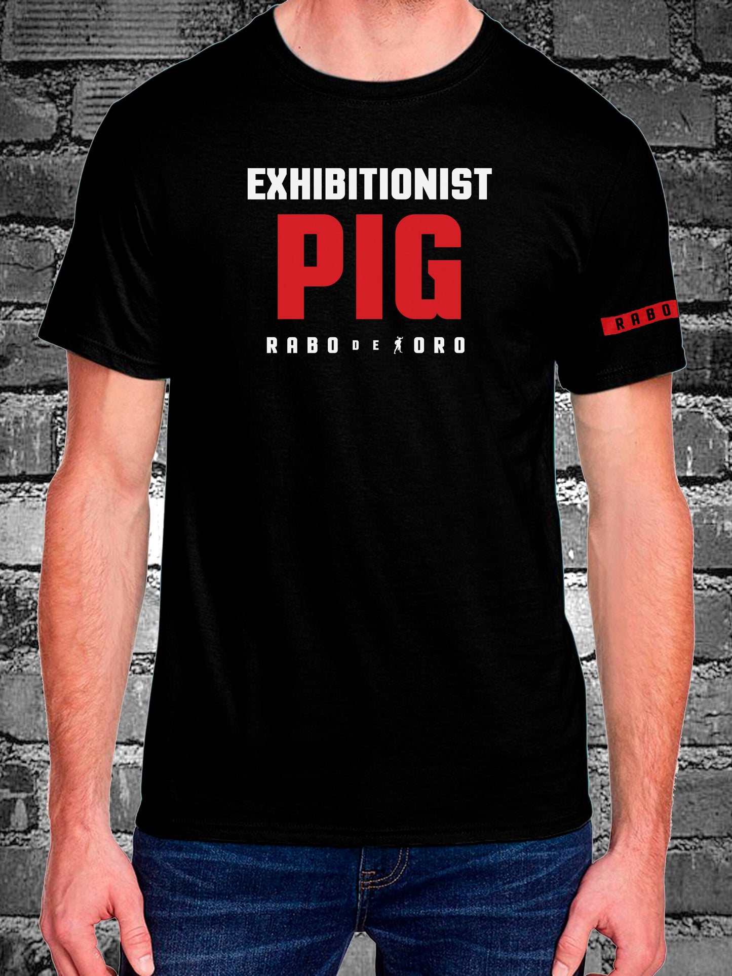 EXHIBITIONIST PIG Black T-Shirt with BDSM Hanky Code details