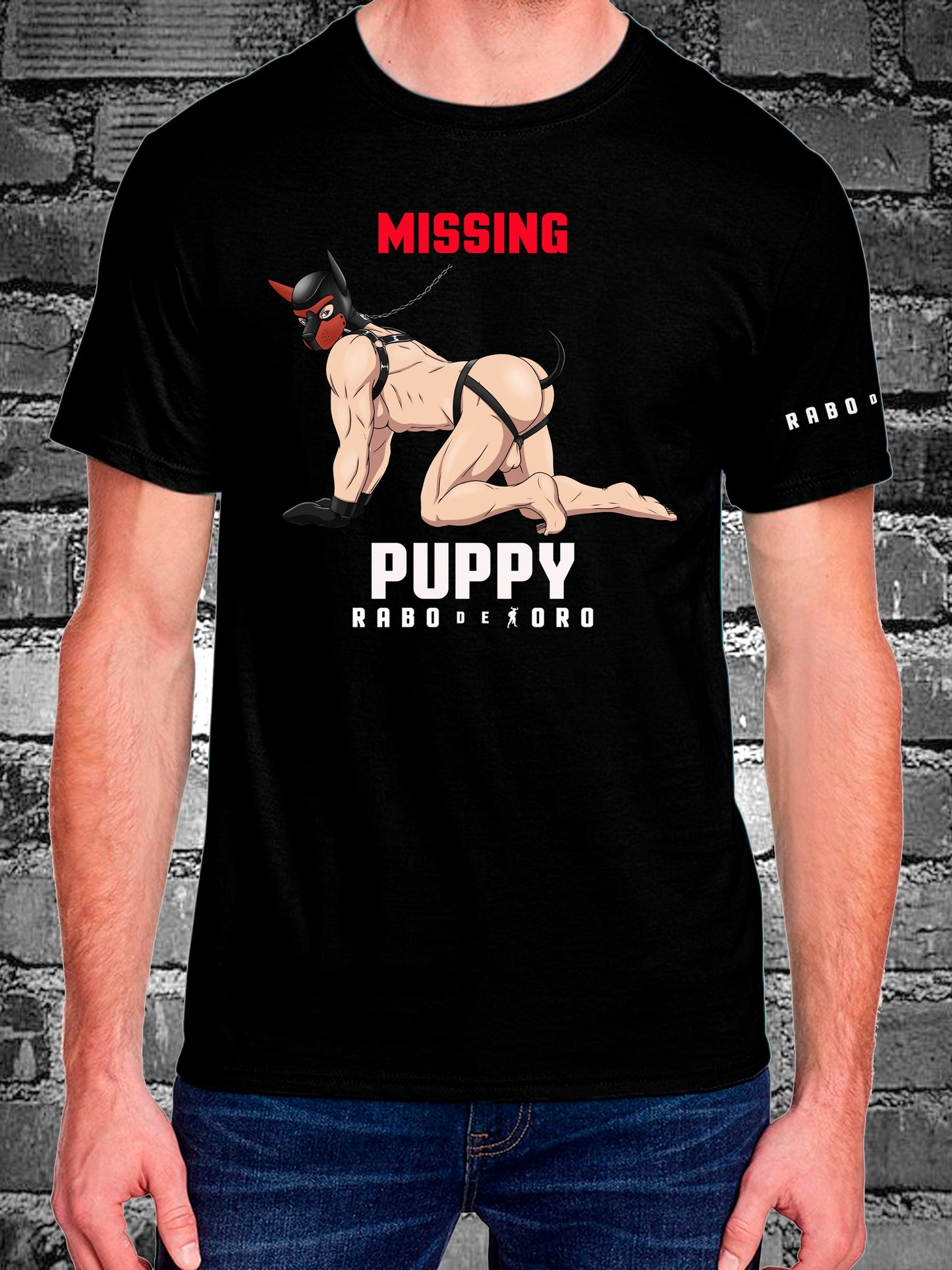Missing PUPPY Black T-Shirt with Puppy cartoon detail