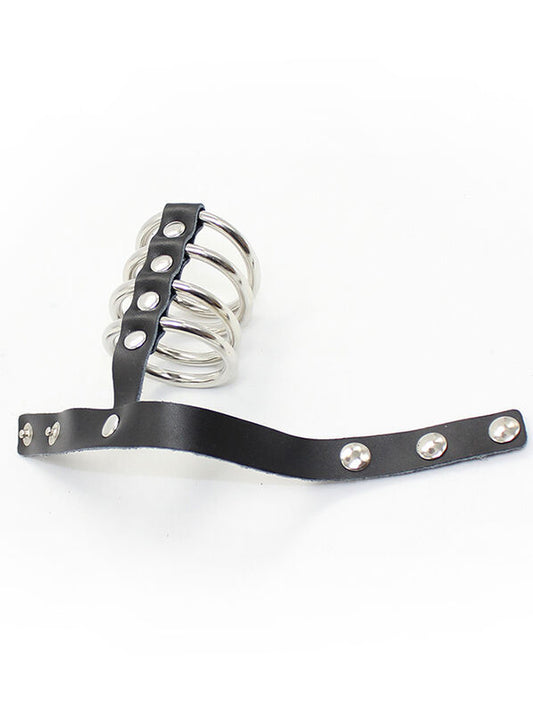 OHMAMA Fetish - Funda de cuero para el pene con anillos de metal