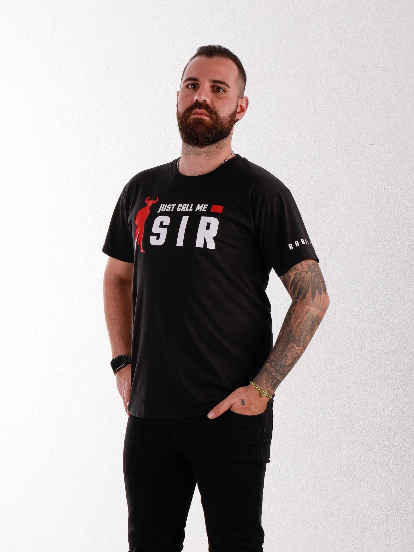 JUST CALL ME SIR - Black T-Shirt with Horny Minotaur detail