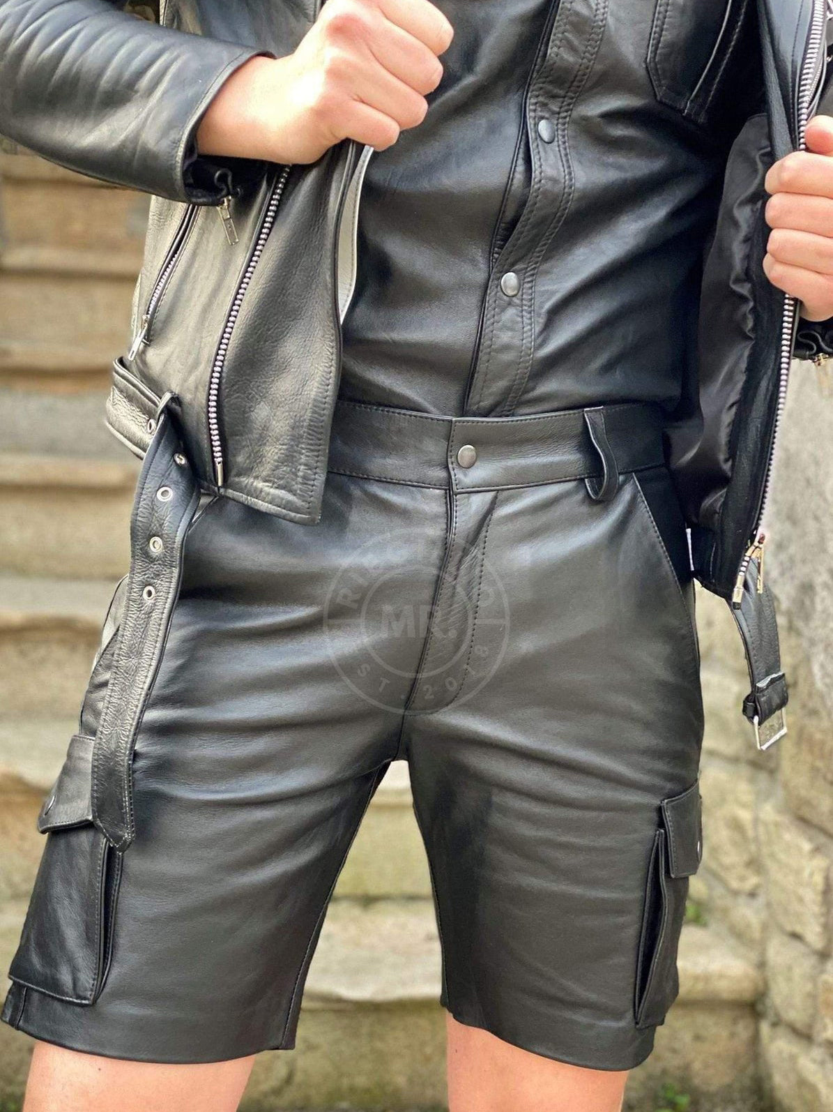 Mr. Riegillio - Black Leather Cargo Short