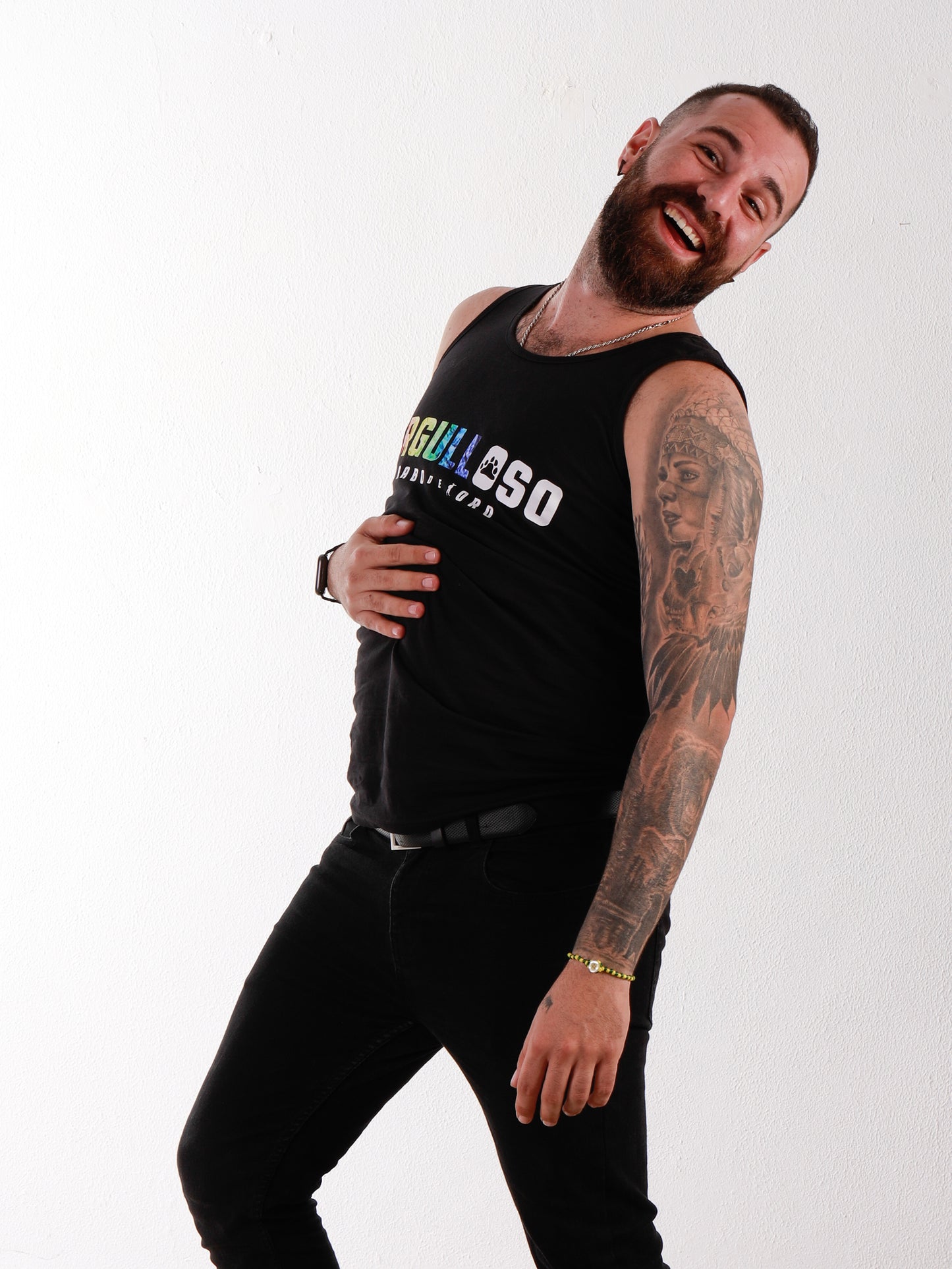 ORGULLOSO Gay Fetish Black Tank Top with Bear Paw details