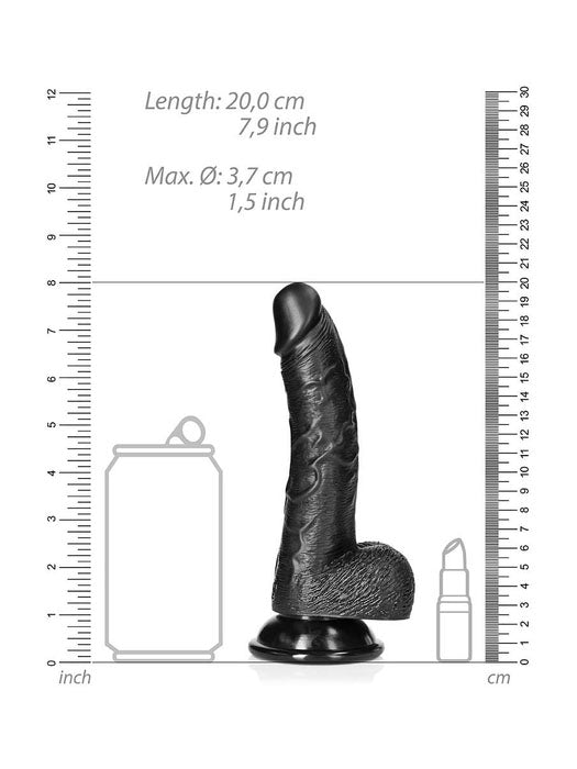 RealRock - Curved Realistic Dildo with Balls and Suction Cup Black 7" / 18 cm